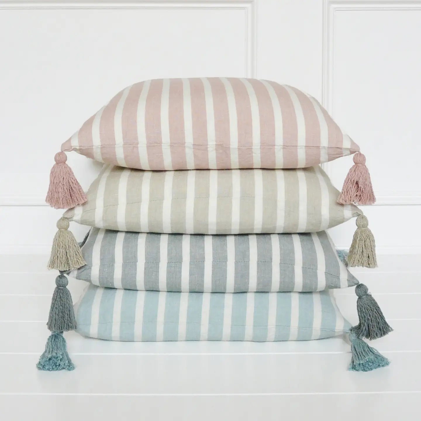 Blue Tetbury Stripe Tassel Cushion Cover