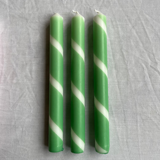 Green Stripy Candle Trio